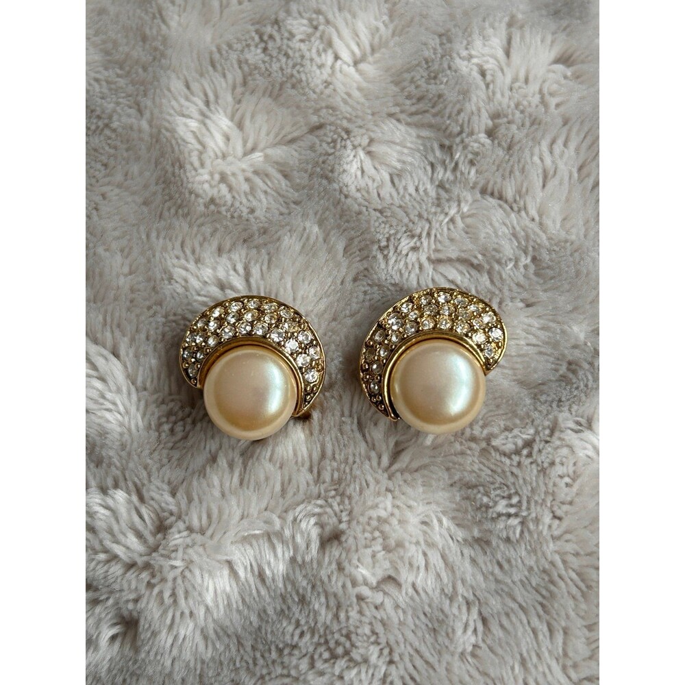 Vintage Signed Monet Teardrop Faux Pearl Clip-On Earrings